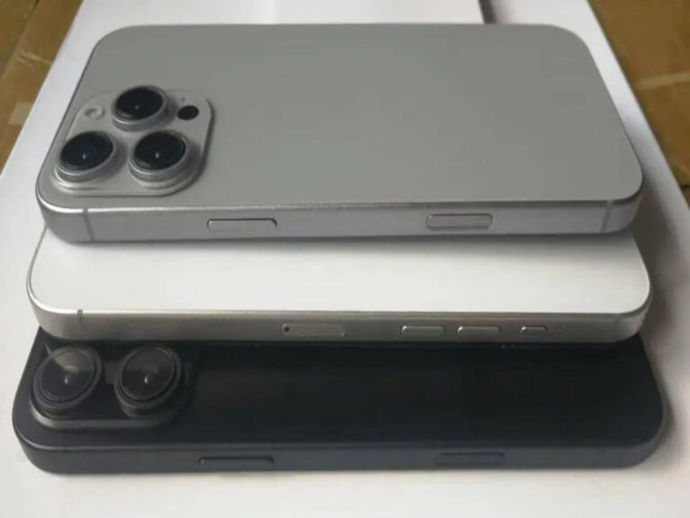 Image showing three different color variants of the rumored upcoming iPhone model, featuring a sleek design and multiple camera lenses on the back